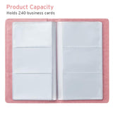 Sooez Leather Professional Business Card Book Holder Organizer, 240 Card Capacity PU Name Card Credit Cards Booklet (Pink)