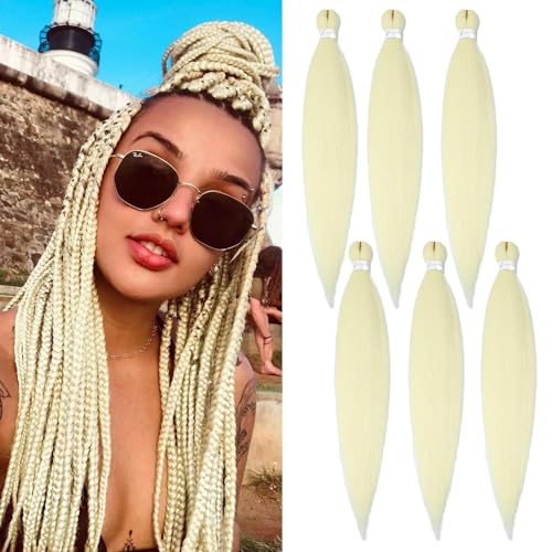 Pre stretched Braiding Hair 26 Inch Braiding Hair Extensions Hot Water Setting Synthetic Hair Pre Stretched Crochet Braids Hair(26 Inch,6 Packs,613#