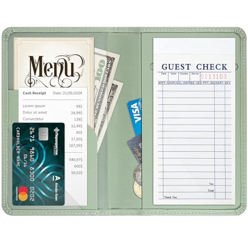 RSAquar Server Book, Premium Leather Server Books for Waitress, Waiter Wallet Waitress Book Fit Server Apron, JD-Mint Green
