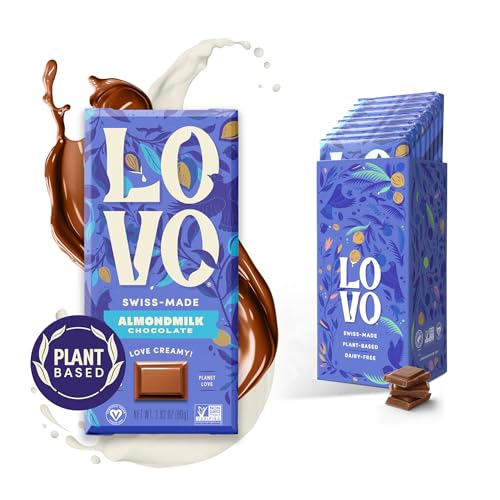 LOVO Almondmilk Chocolate Bar, 100% Plant-Based Dairy-Alternative Milk Chocolate, Creamy and Delectable Vegan Milk Chocolate Made With Almondmilk, Gluten-Free, Swiss-made, RFA Certified, 2.82 oz (Pack of 8)