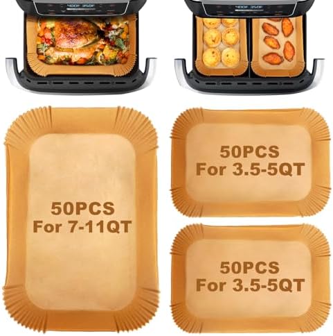 Vailnd Air Fryer Liners Disposable for Ninja DZ071 Foodi 7-QT/Instant Pot VersaZone 9QT/Topzee 11-QT Air Fryer, 100PCS Small Parchment Paper for Divider Basket & 50PCS Large Paper Liners for MegaZone