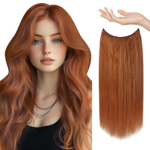 Sunny Wire Hair Extensions Real Human Hair Copper One Piece Hair Extensions with Clip ins Light Copper Wire Human Hair Extensions 14inch 80g