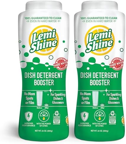 Lemi Shine Dish Detergent Booster, Hard Water Stain Remover, Multi-Use Citric Acid Cleaner 24 oz, Pack of 2