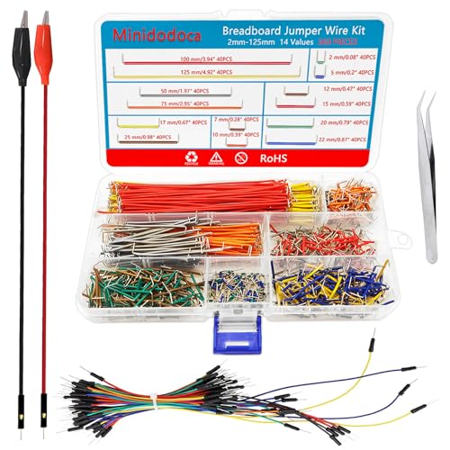 560 Pieces Jumper Wire Kit 14 Lengths Assorted Preformed Breadboard Jumper Wire+65 pcs Solderless Flexible Breadboard Jumper Wires +Alligator Clip Test Leads with Free Box&Tweezers