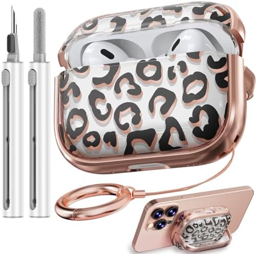 Flowers AirPod Pro Case for Women Girls - Leopard Print, Cleaner Kit with Safety Lock for AirPods Pro 2nd/1st Generation (2023 USB-C /2022/2019)
