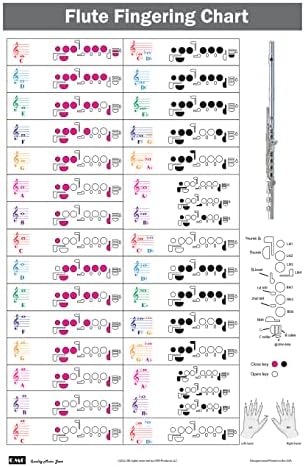 QMG Flute Fingering Chart with Color-Coded Notes, Learn Flute Technique Suitable for All Levels, Made in the USA