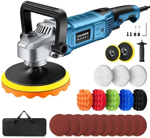 Buffer Polisher Kit for Car - 1600w 6/7 Inch Rotary Polisher Buffer Waxer,7 Variable Speed 2500-5000rpm,Detachable Handle Buffing Machine for Car Boat Sanding Polishing Waxing