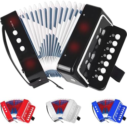 Kids Accordion,Toy Accordion for Kids Ages 3 5 9 7 10 12 Child Children Toddlers Beginners Mini Accordion Musical Instrument 10 Keys Button Small for Boy Girls Christmas（Black）
