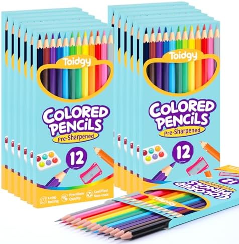 144 Count Colored Pencils for Kids, 12 Packs Colored Pencils Bulk 12 Colors, Pre-sharpened Color Pencils for Adults, Bulk School Supplies for Teachers, Back to School Supplies, Classroom Prizes