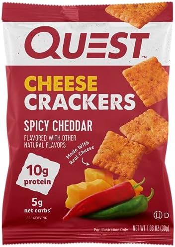 Quest Nutrition Cheese Crackers, Spicy Cheddar Blast, 10g of Protein, Low Carb, Made with Real Cheese, 12 Count (1.06 oz bags)
