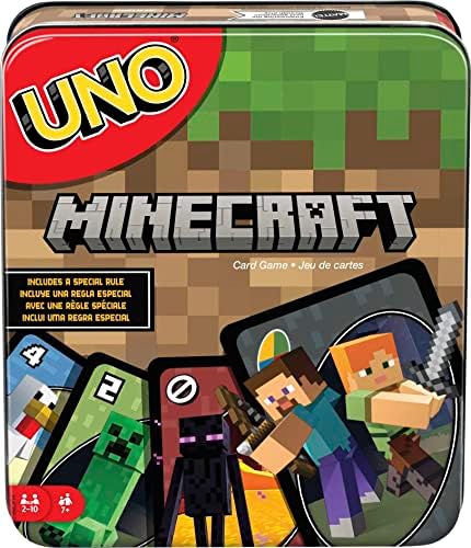 Mattel Games UNO Minecraft Card Game for Family Night with Minecraft-themed Graphics in a Collectible Tin for 2-10 Players (Amazon Exclusive)