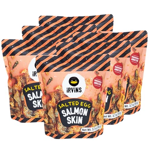 IRVINS Salted Egg Salmon Skin Chips Crisps | Premium Hand Cooked | Halal | High Protein | Keto-Friendly | 3.7 oz (Pack of 6)
