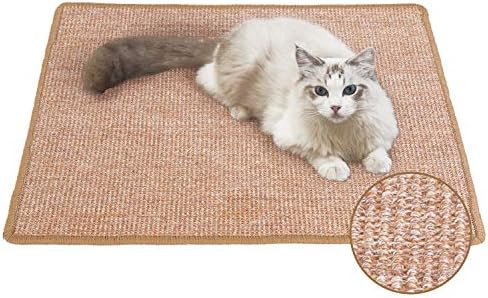 FUKUMARU Cat Scratcher Mat, 23.6 X 31.5 Inch Natural Sisal Cat Scratch Mats, Horizontal Cat Floor Scratching Pad Rug, Protect Carpets and Sofas Brown