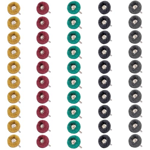 50 PCS Abrasive Buffing Wheels,1 Inch Buffing Polishing Wheel Set for Rotary Tool Accessorie 1/8'' (3mm) Shank, 80 150 240 400 600 Grits for Metal,Wood, Rust Removal