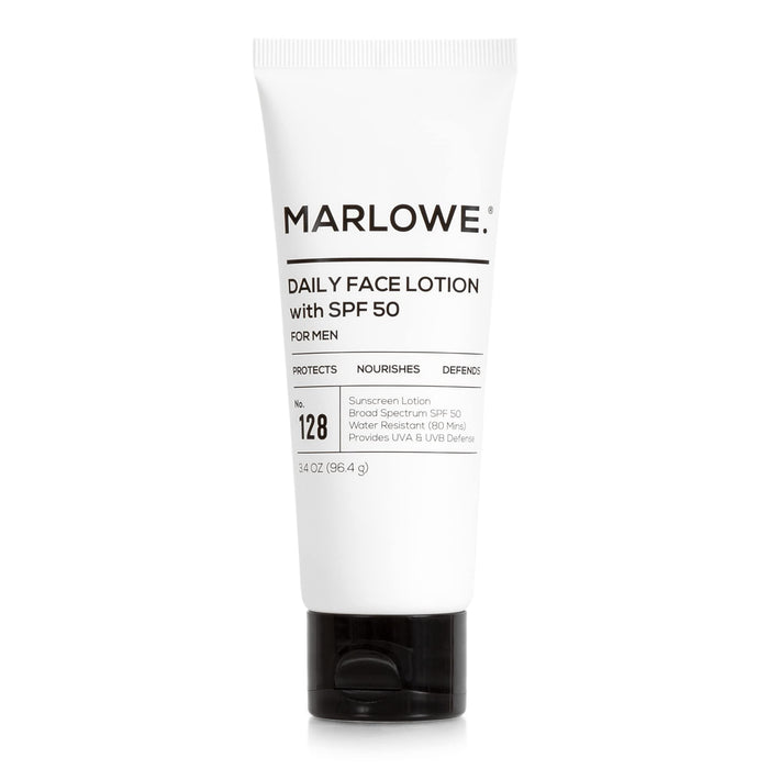 MARLOWE. No. 128 Men's Facial Lotion with Sunscreen SPF 50, 3.4 oz, Oil-Free, Lightweight Daily Face Moisturizer for Men, Includes Natural Extracts to Hydrate, Nourish & Soothe