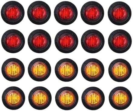 TMH 3/4 Inch Mount 10 pcs Amber + 10 pcs Red LED Clearance Bullet Side LED Marker Lights for Trailer Truck RV Car Bus Van (Pack of 20)