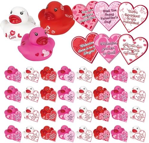 30Pcs Kids Valentines Day Gifts for Classroom - Cute Valentine Rubber Ducks and Gift Tags Cards for Boys Girls Exchange Gifts, Party Favor Prizes, Valentine’s Greeting Gifts