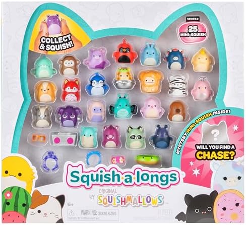 Squish-a-longs by Squishmallows 25 Pack - Series 2 - (25) 1” Mini-Squish, 5 Accessories, 1 Ring, & 1 Collector’s Guide - 2 Chase Figures - Collect, Trade, & Play