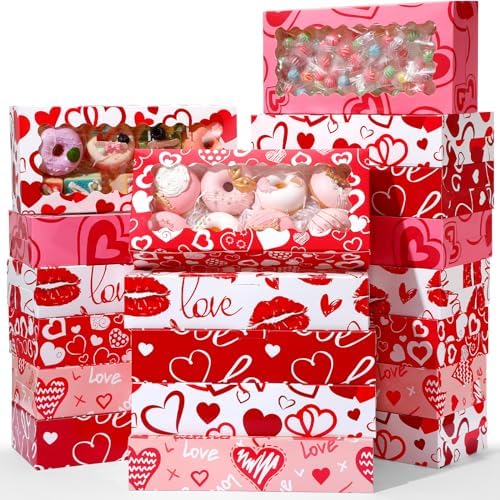 Maxcheck 120 Pcs Valentine's Day Treat Boxes Valentine Heart Cookie Boxes with Window 12.5" x 5.5" x 2.5" Valentine Bakery Boxes Heart Gift Boxes Candy Heart Containers for Valentine Party Favors