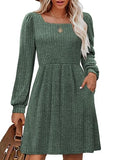 OFEEFAN Winter Square Neck Dresses Christmas Tunic Dresses for Women Green XL