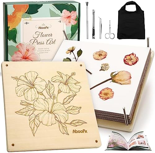 Aboofx Extra Large Flower Press, 11" x 11" 10 Layer Wooden Press with Storage Bag, Adult DIY Pressed Flower Preservation Kit