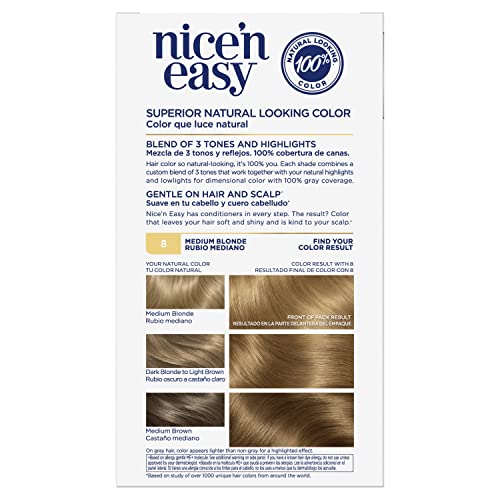 Clairol Nice'n Easy Permanent Hair Dye, 8 Medium Blonde Hair Color, Pack of 3