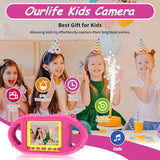 Ourlife Kids Underwater Camera, Selfie Waterproof Cameras Toys for Girls, 1080P 2.4'' Large Screen Cam with 8GB TF Card, Silicone Handle, Fill Light, Christmas Birthday Gift for Girls (Pink)