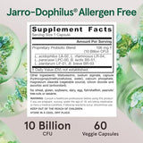 Jarrow Formulas Jarro-Dophilus Allergen Free - 10 Billion CFU Per Serving - Certified Hypoallergenic Probiotics Supplement - Dairy & Gluten Free - 60 Veggie Capsules