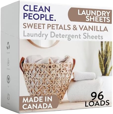The Clean People Laundry Detergent Sheets - Laundry Soap - Ultra Concentrated, Recyclable Packaging, Stain Fighting - Sweet Petals & Vanilla, 96 Pack