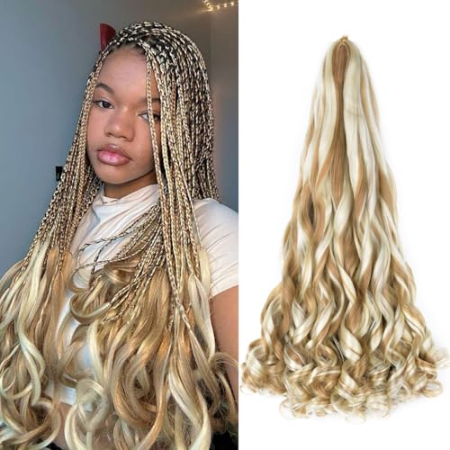 French Curly Braiding Hair 22 Inch Loose Wavy 8 Packs Bouncy Braiding Hair Extensions 75g/Pack Synthetic French Curl Crochet Hair for Black Women (22 Inch,8 Packs,P27/613)