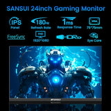 SANSUI 24 Inch Gaming Monitor 180Hz, DP x1 HDMI x2 Ports IPS High Refresh Rate Computer Monitor, Racing FPS RTS Modes, 1ms Response Time 110% sRGB (HDMI Cable Included)