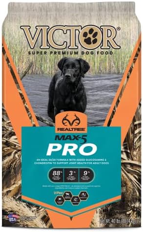 Victor Super Premium Dog Food – Realtree MAX-5 PRO Dry Dog Food – 30% Protein, Gluten Free for Active Adult Dogs, 40lb