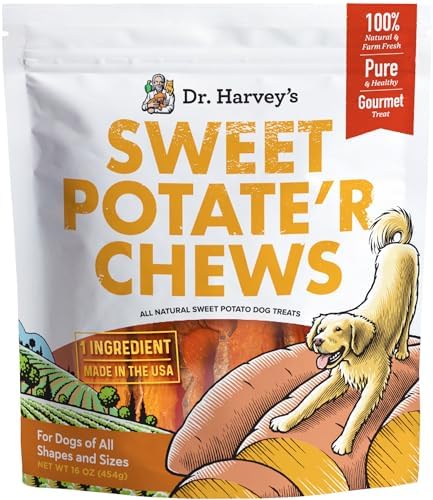 Dr. Harvey's Sweet Potato Chews for Dogs, Dog Treats for Small, Medium, Large Dogs, Natural Dog Snacks for Training, Healthy Teeth, Preventing Bad Breath, and Aggressive Chewers, USA Grown (3 Pack)