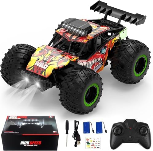 RC Dinosaur Car,1:20 Scale Remote Control Toy Car, High Speed 30 Km/h All Terrains Electric Toy for Boys Kids and Adults Gift (Red)