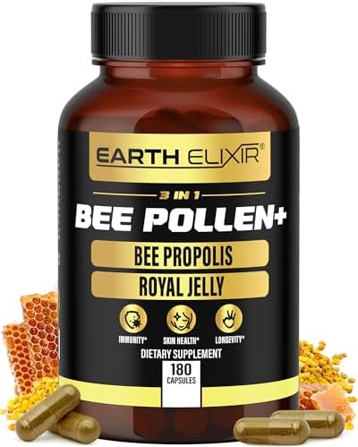 3-in-1 Bee Pollen Organic 840mg (180 Caps) W/ 840mg Bee Propolis Capsule & 840mg Royal Jelly Capsule - 3rd Party Tested - Bee Pollen Supplement - Organic Bee Pollen Capsule -No Fillers