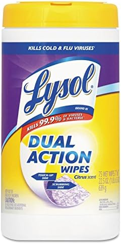 Lysol, Dual Action Complete Clean Disinfecting Wipes, White, 75 Count , Citrus, 450 Count, (Pack of 6)