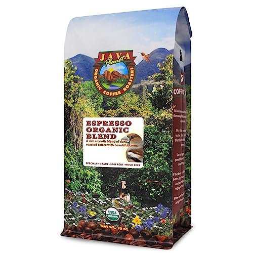 Java Planet Organic, Espresso Blend, Smooth Full Flavored Organic Coffee Beans, Low Acid, Whole Bean Coffee, 1LB Bag