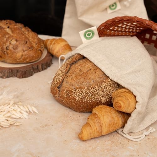 Reusable Linen Sourdough Bread Bags - 2 Pack Reusable, Undyed, Toxic-free, Washable and Perfect for Storing and Transporting Your Homemade Bread - Artisan Linen Bread Loaf Bags (2 Bags - 12”x15”)
