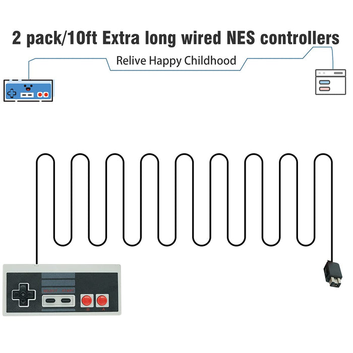 NES Classic Controller Only Compatible With 2016 Mini NES Console,Retro Controller 10 FT Extra Long Cable Classic Mini Controllers(2 Pack)