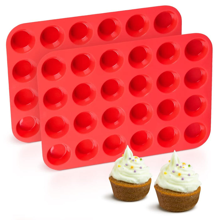 Silicone Mini Muffin Pan, 24 Cups Mini Cupcake Pans Silicone Muffin Tin for Baking Nonstick 2 Pack