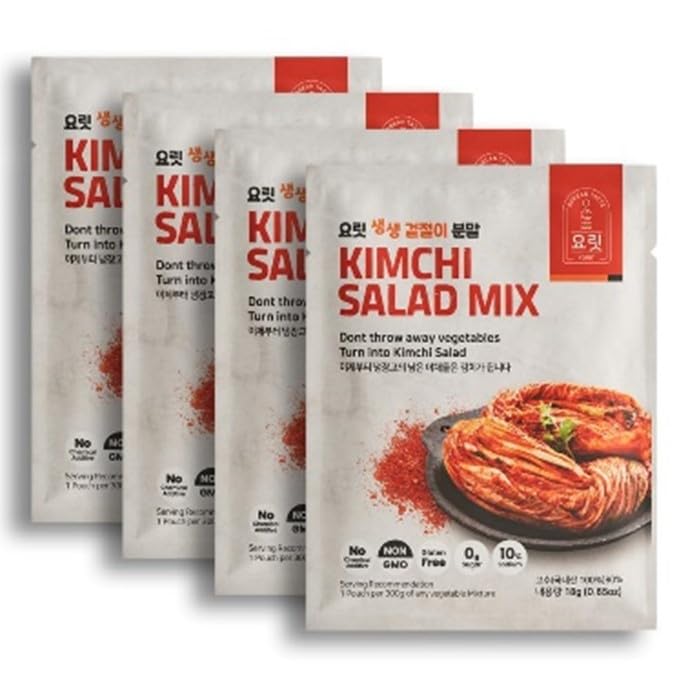 YORIT Kimchi Salad Mix Natural Gochugaru Seasoning Powder, Chemical Additive-Free, Korean Cooking, Quick & Easy Kimchi in 30 Seconds (4 Pack) 요릿 김치믹스 겉절이분말
