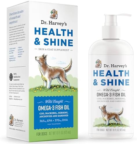 Dr. Harvey’s Health & Shine Omega 3 Fish Oil for Dogs from Wild Caught Cod, Mackerel, Herring, Anchovies and Sardines - Supports Beautiful Fur, Strong Joints and Itchy Allergy Relief (16 fl. oz.)