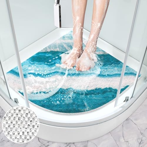 Corner Shower Mat Non Slip: Mofonky 27.5 x 27.5 Inch Large Triangular Shower Mats for Inside Shower - Colorful Soft Loofah Shower Floor Mat Anti Slip