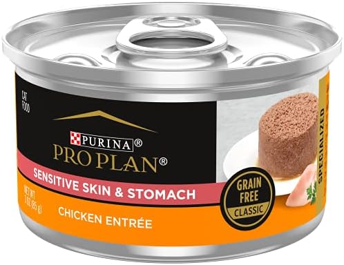 Purina Pro Plan Sensitive Skin and Sensitive Stomach Cat Food Wet Pate, Grain Free Chicken Entree - (Pack of 24) 3 oz. Cans
