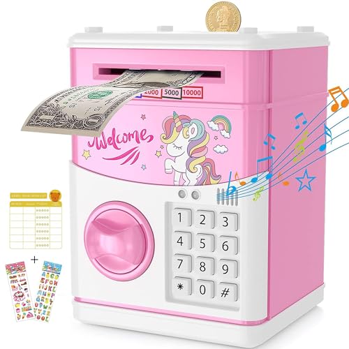 JUNEU Unicorn Piggy Bank for Kids,Gifts for 5 6 7 8 9 10 Year Old Girls,Girl Birthday Gift,Toys for Girls,Kids Piggy Bank for Girls,Kids Safe Piggy Bank