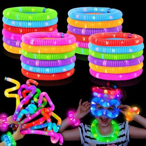 Glow Sticks Bulk Party Favor Supplies for Kids 48 PCS, LED Light up Pop Tubes for Toddlers,Glow in Dark Bracelet Necklace Accessories Decorations for Easter Birthday Wedding Camping