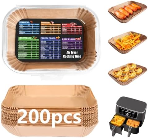200PCS Air Fryer Liners for Ninja: Higher Non-Stick Disposable Parchment Paper Liner for Ninja DZ201/DZ401 Dual Airfryer Baking - Food Grade Ninja Air fryer Accessories (Rectangle - 8.6 x 5.5 inch)