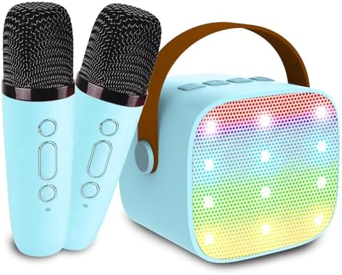 Kids Karaoke Machine, Portable Bluetooth Speaker with 2 Wireless Mics, Microphone Speaker Set with LED Lights for Home Party, Birthday Gifts for Girls Boys Kids