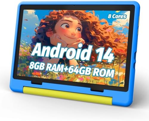 Kids Tablet, Android 14 Tablet for Kids 10 inch, Toddler Tablet Octa-Core 64GB 1TB TF Card Expandable,Children's Tablet with Case, WiFi Tablet Parental Control, Dual Camera, Great Gift for Kids