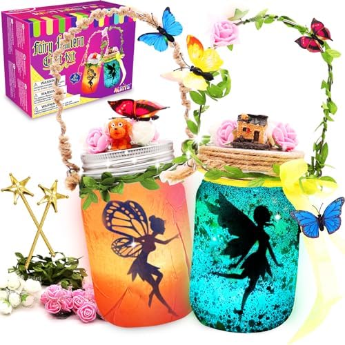 Alritz Fairy Lantern Craft Kit, Christmas Gifts for Kids Girls, Remote Control Mason Jar Night Light, DIY Garden Decorations Art Project Ornaments, Creative Activities Birthday Ages 4 5 6 7 8 9 10 11+
